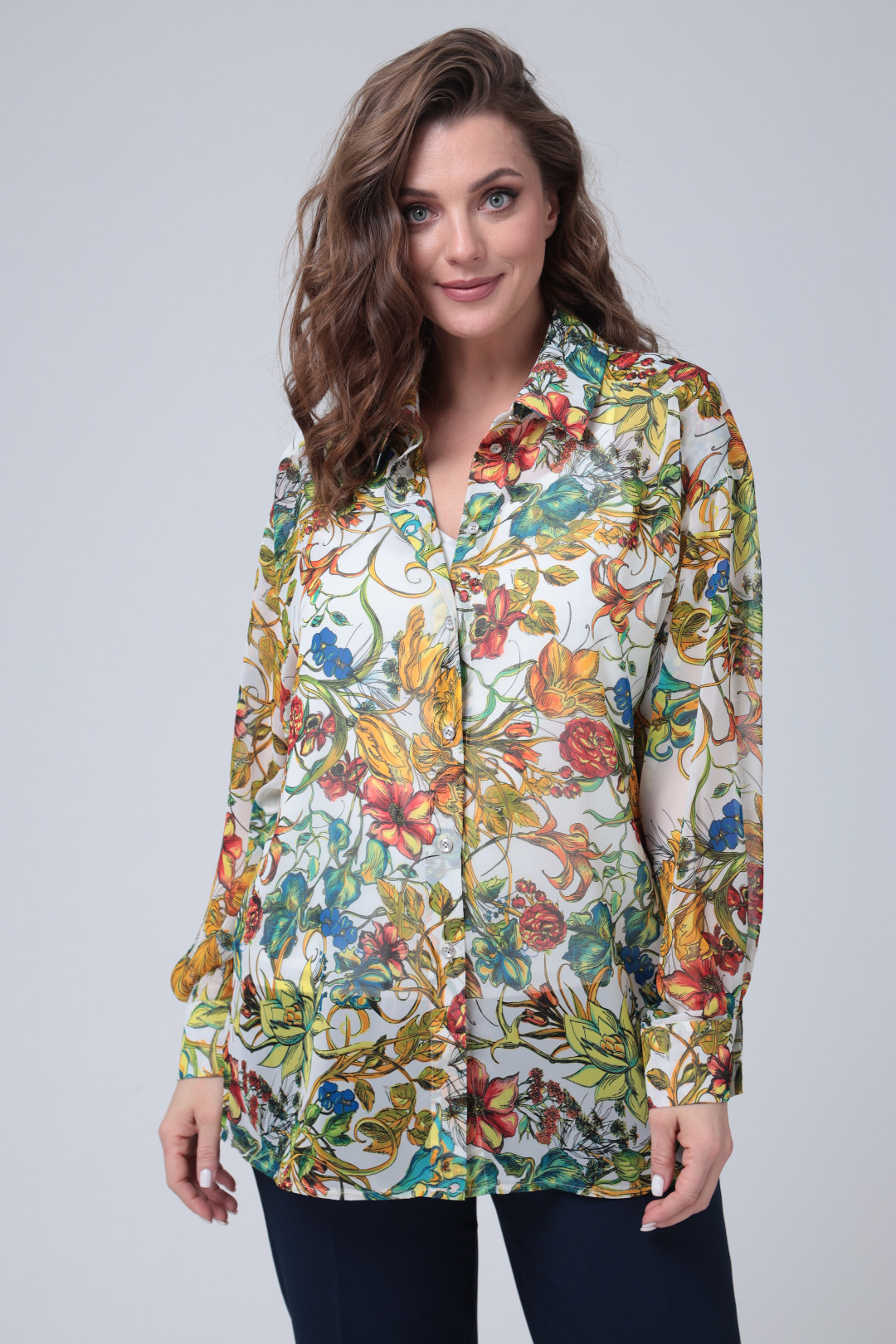 Блузка Talia Fashion 380 цветочный принт на белой основе
