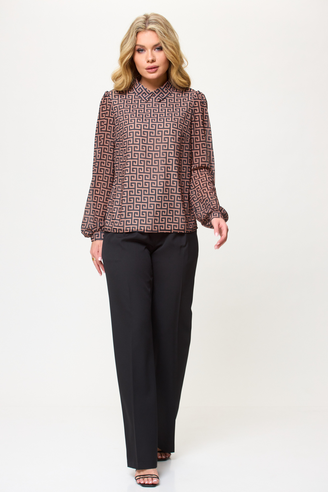 Блузка Talia Fashion 423 геометрический коричнево-черный принт