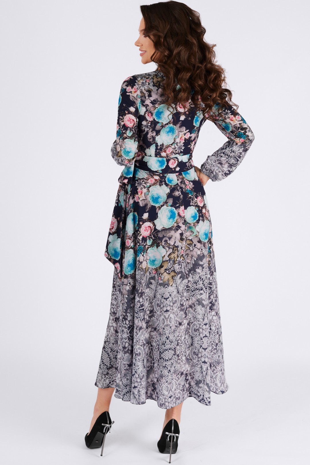 Платье ТЭФФИ-стиль 1417  бирюзовые цветы
