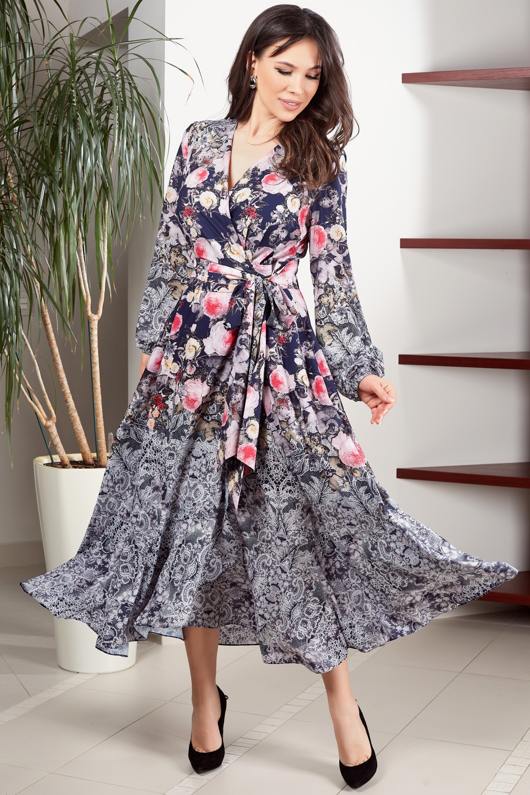 Платье ТЭФФИ-стиль 1418 розовые цветы