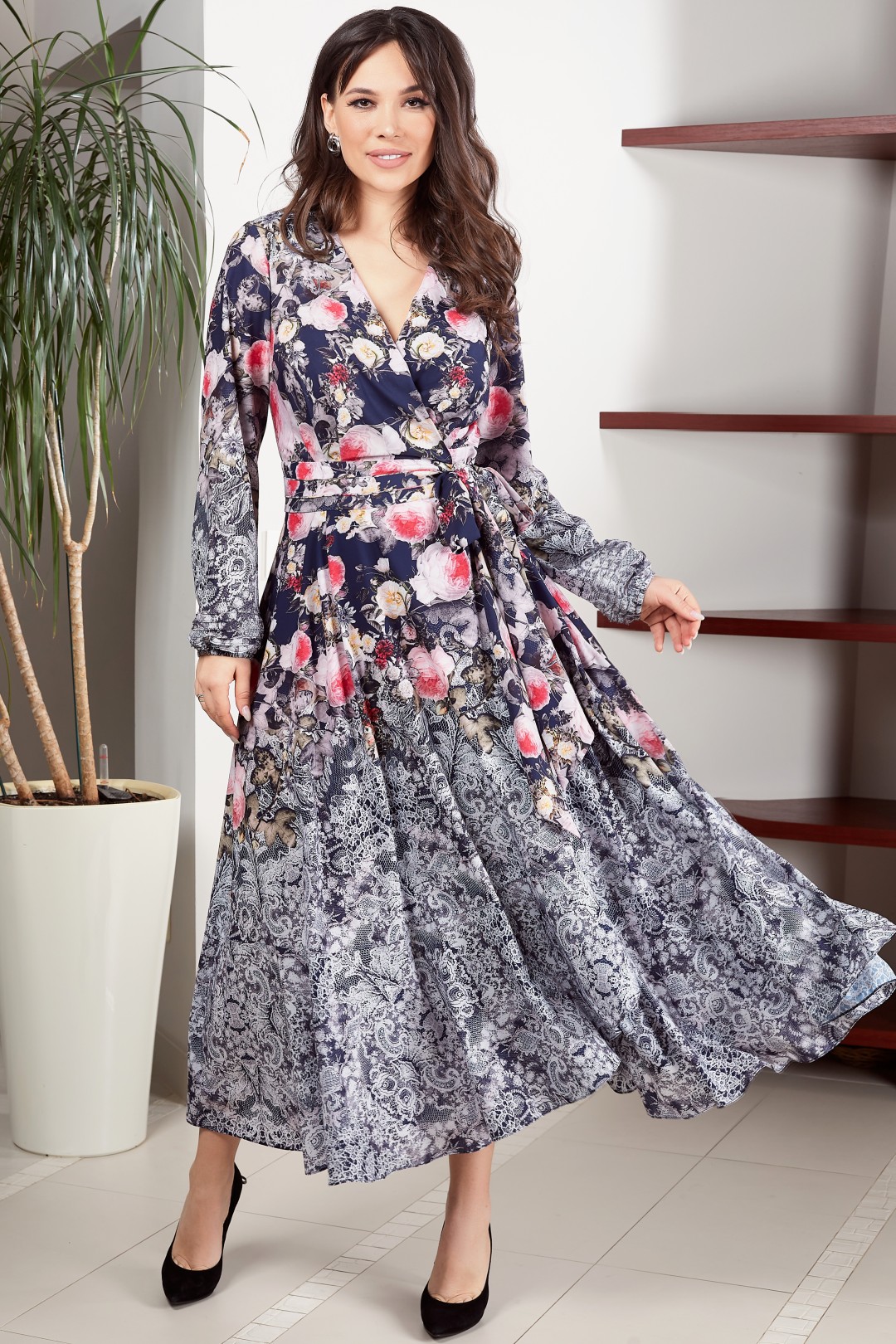 Платье ТЭФФИ-стиль 1418 розовые цветы