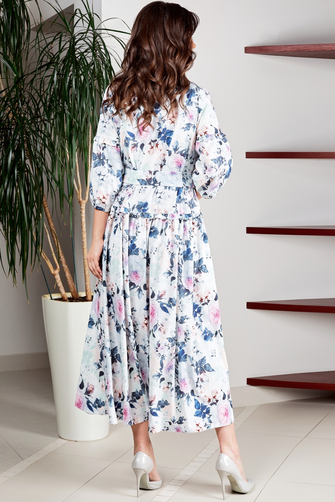 Платье ТЭФФИ-стиль 1496 молочный + розы