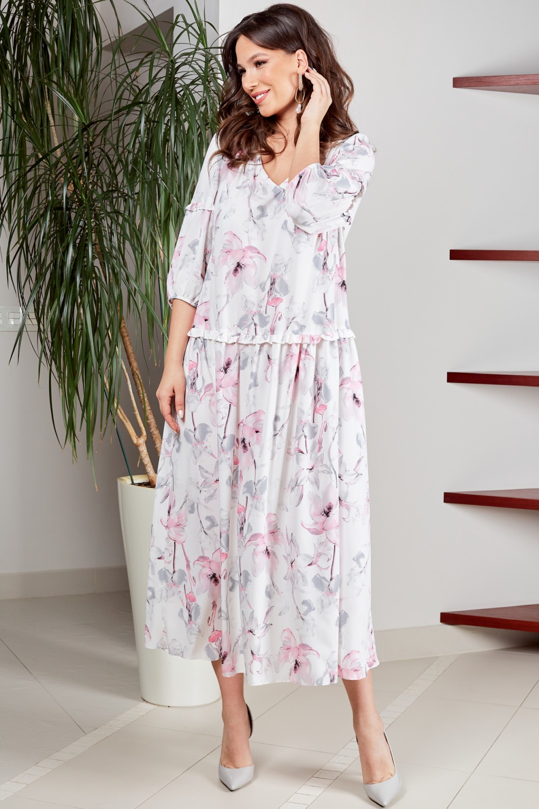 Платье ТЭФФИ-стиль 1496 розовые лилии