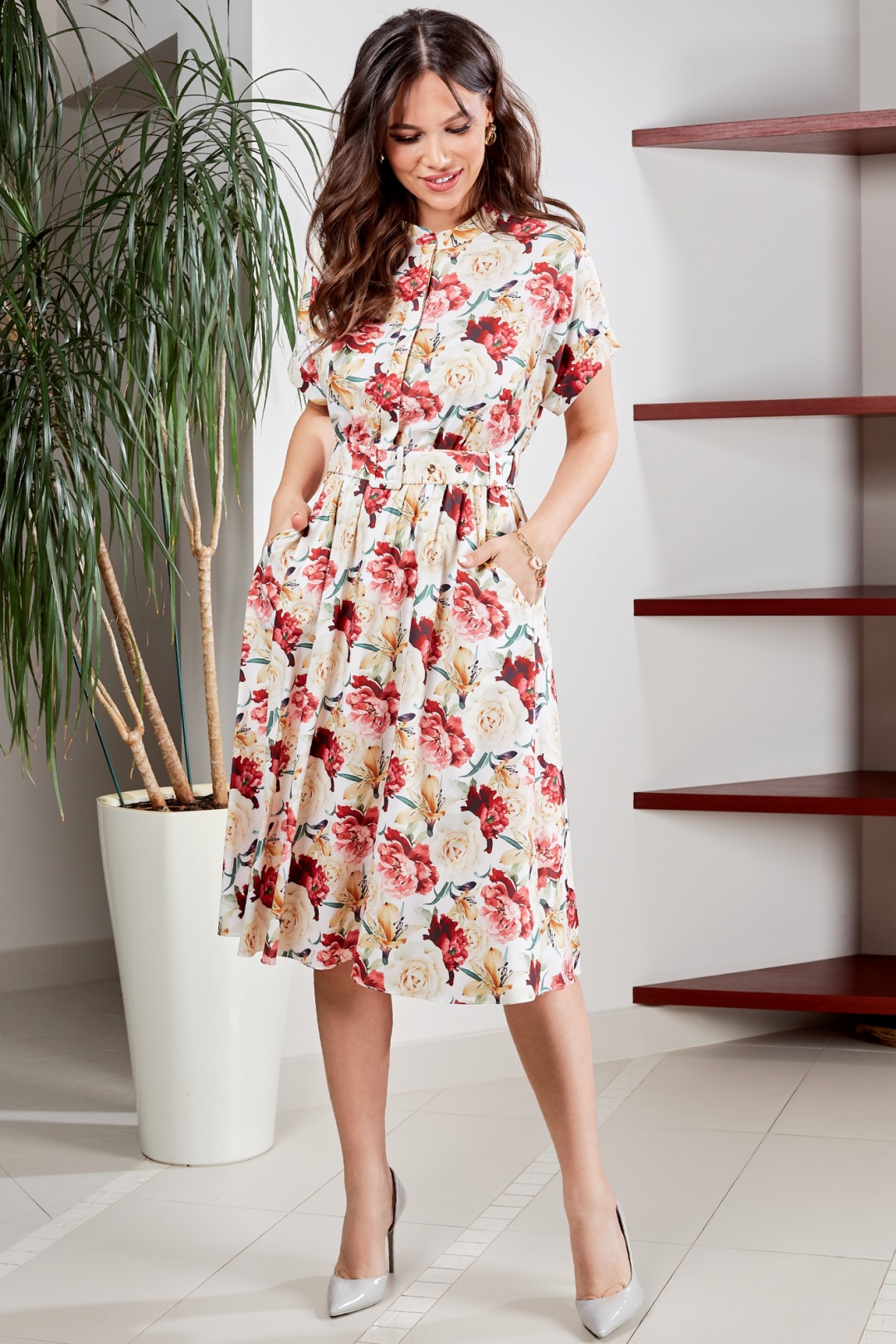 Платье ТЭФФИ-стиль 1550 молочный + розы