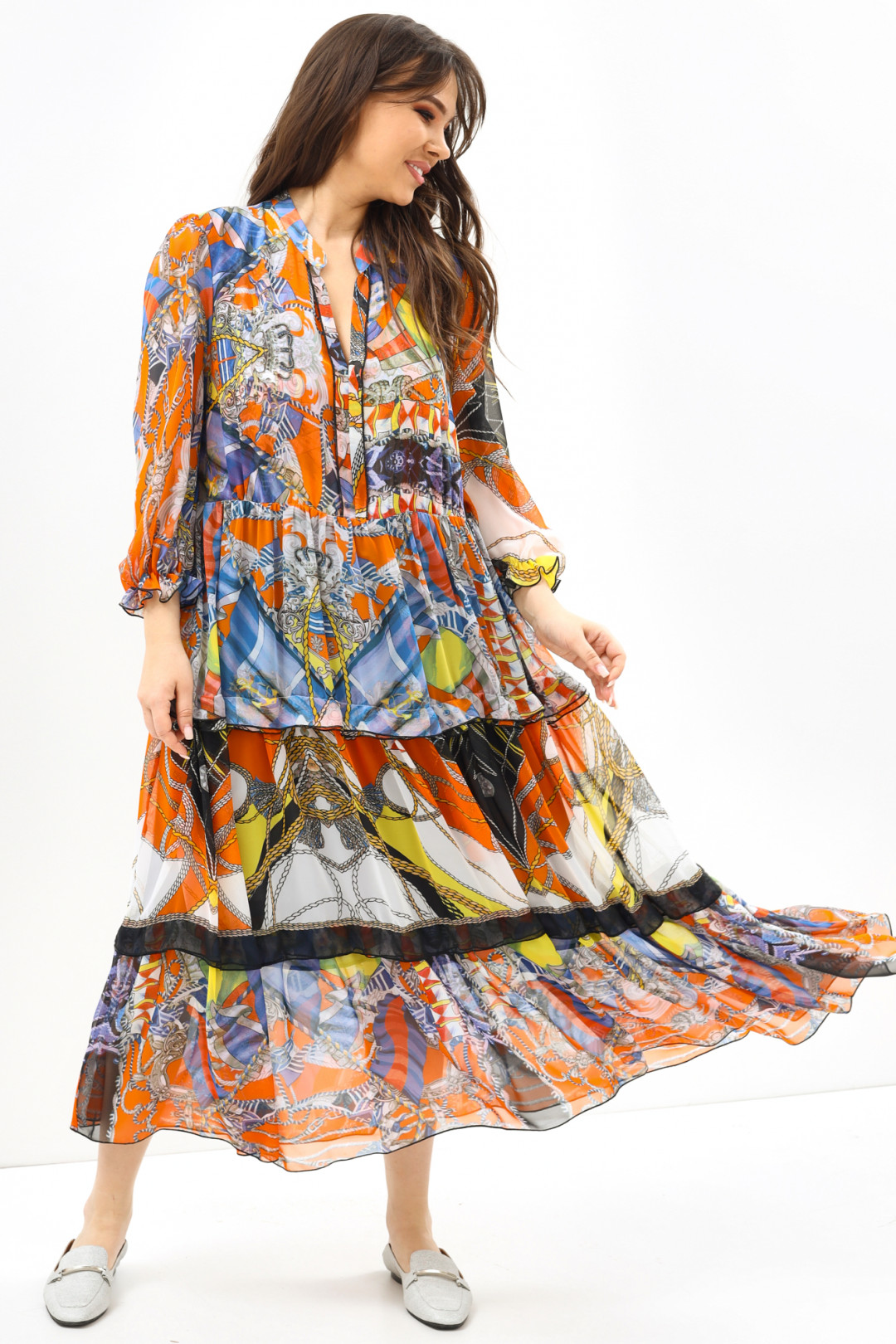 Платье ТЭФФИ-стиль 1551 оранжевый принт