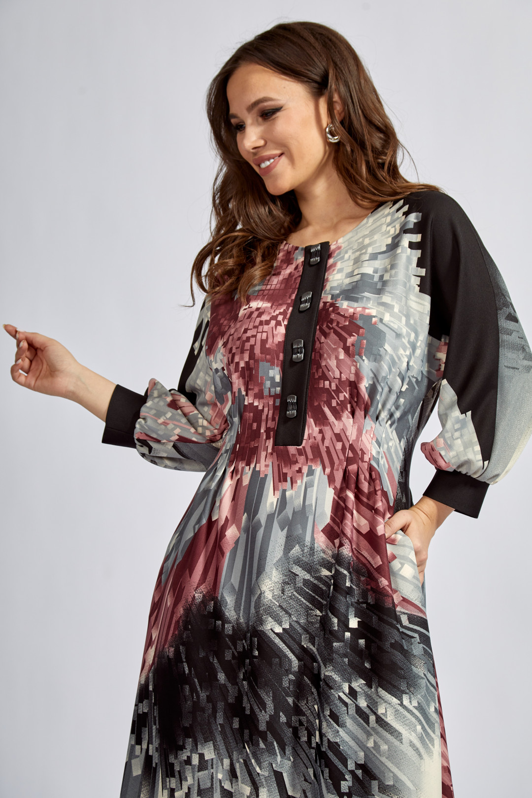 Платье ТЭФФИ-стиль 1592  Розовый + черный