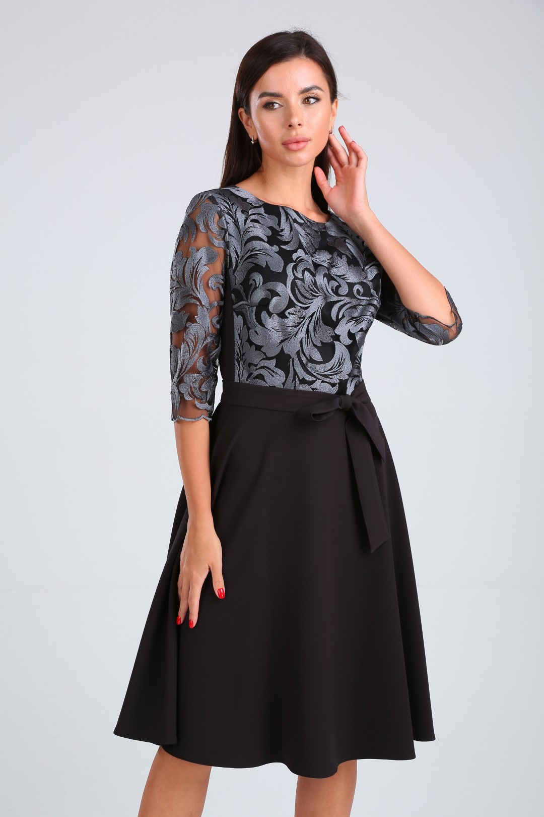 Платье TVIN 5209 серое кружево + черный