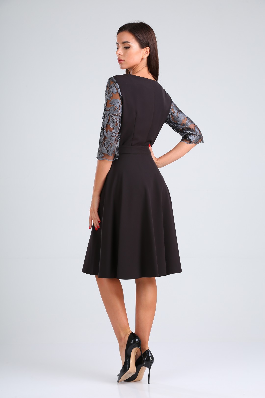 Платье TVIN 5209 серое кружево + черный