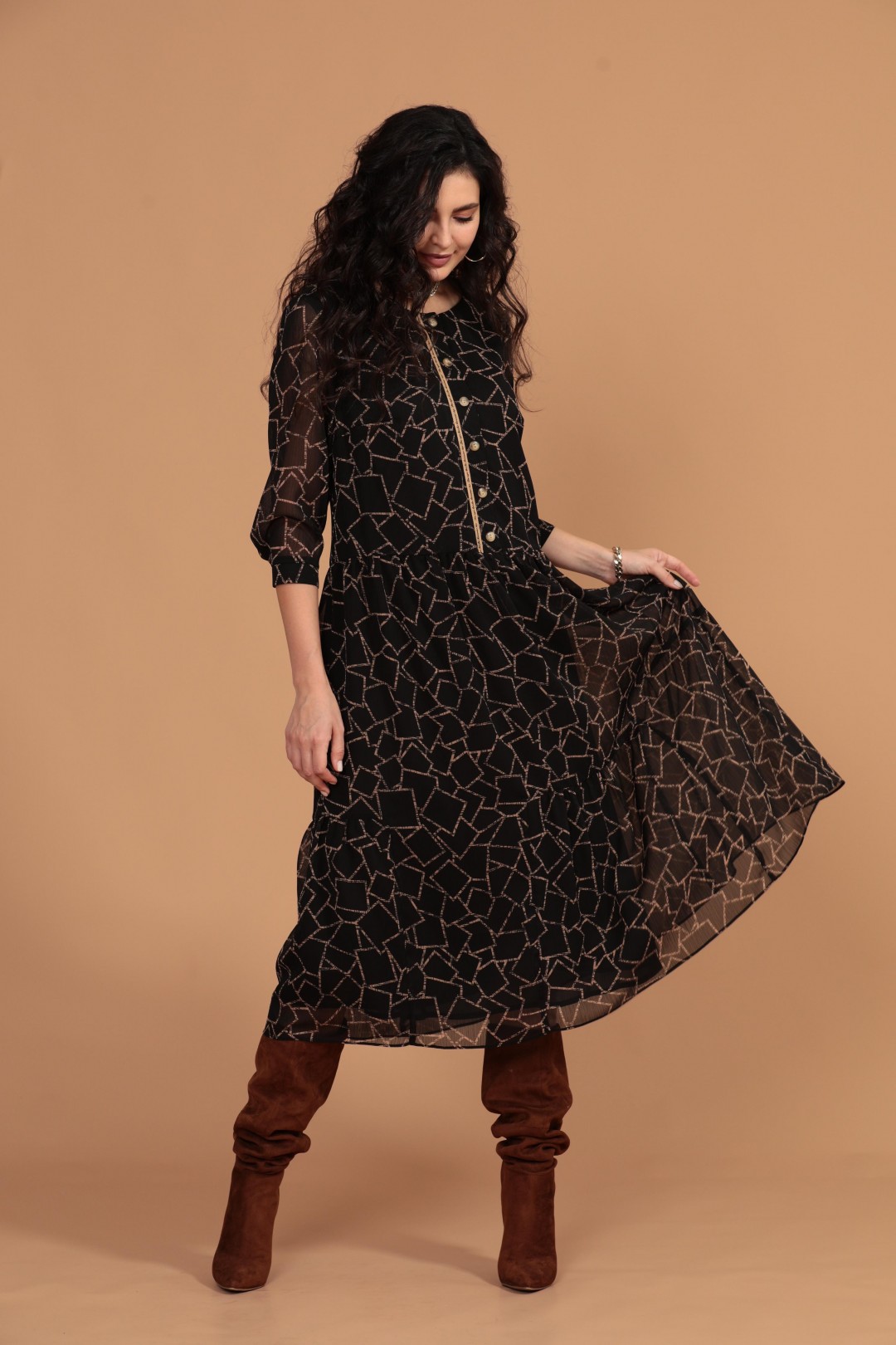 Платье Твой Имидж 1393 черный +коричневый