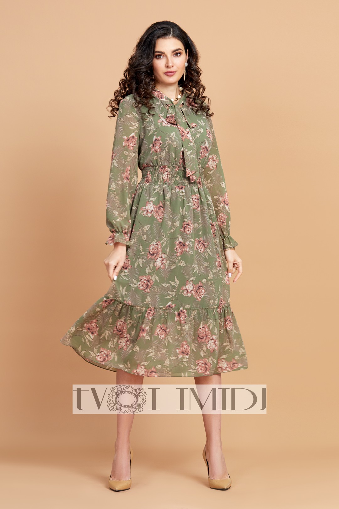 Платье Твой Имидж 1295 оливковый + розовый