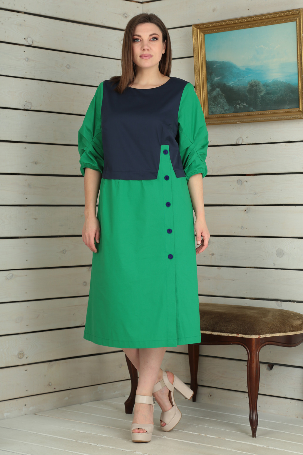 Платье Viola Style 01016 синий - зеленый