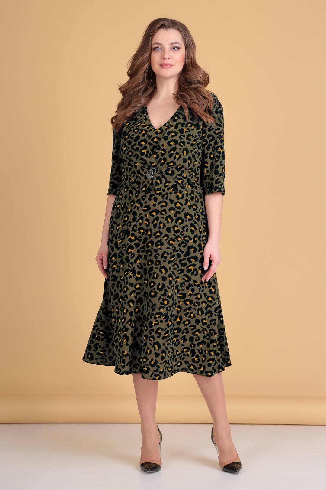 Платье Viola Style 0910 хаки с гепардовым принтом