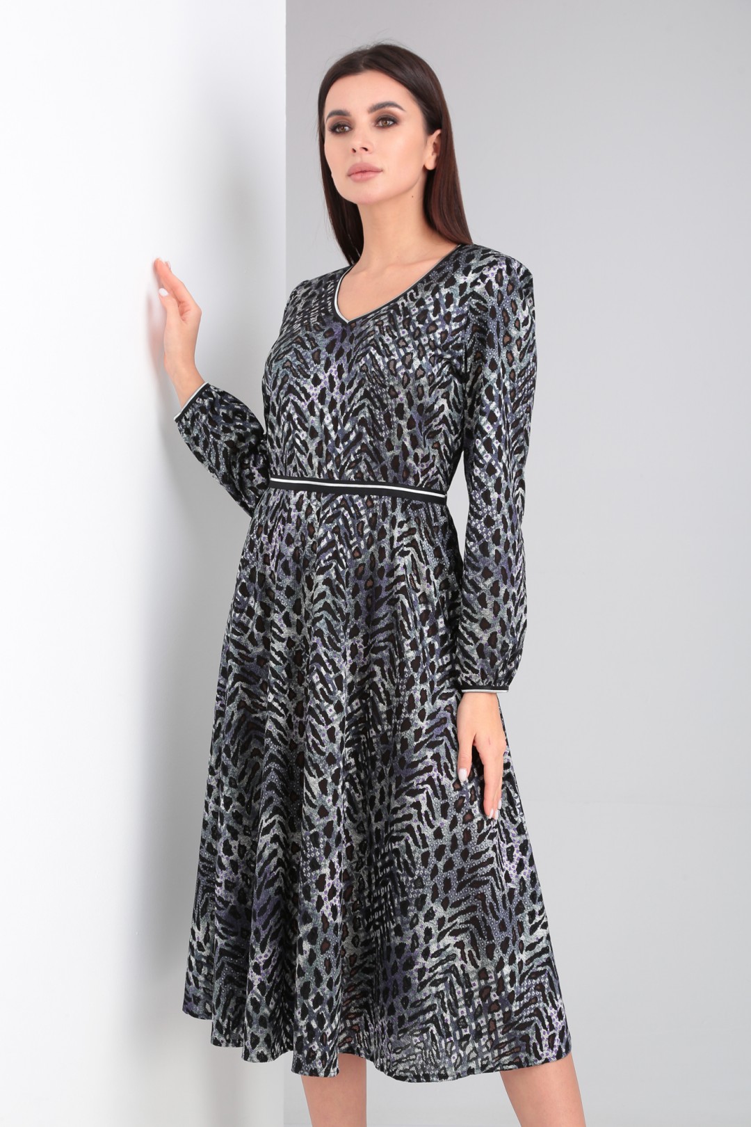 Платье Viola Style 0994 серо-сливовый леопард
