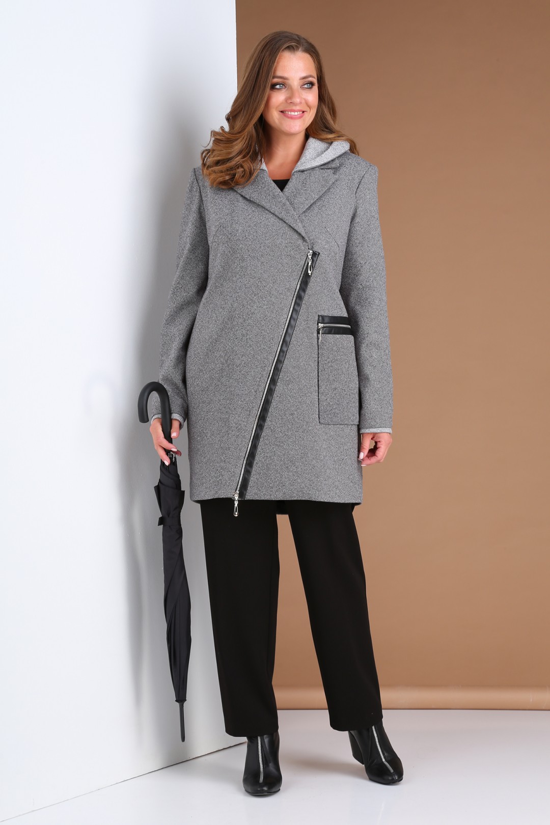 Пальто Viola Style 6037 серый