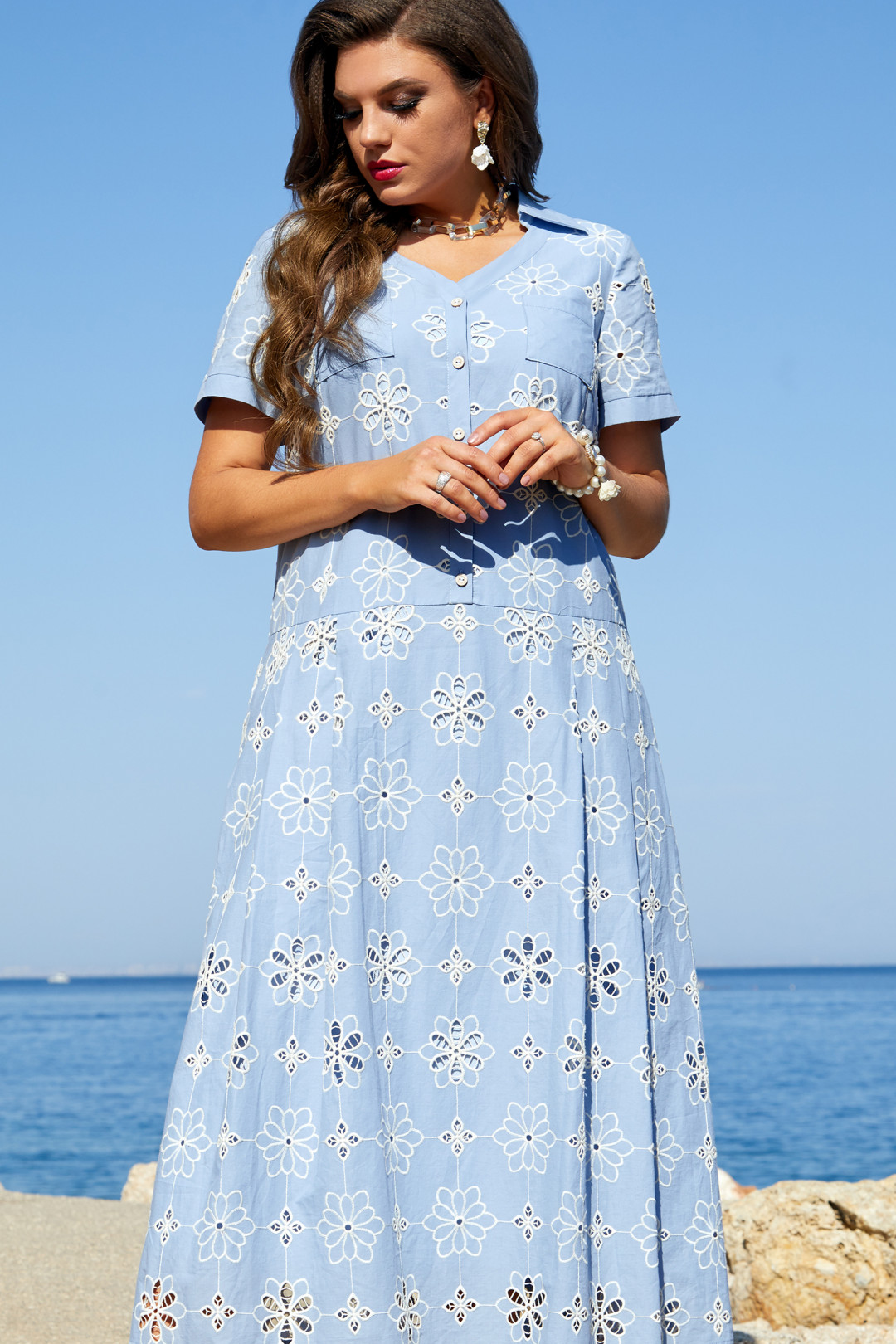 Платье Vittoria Queen 15163 голубой/молочный