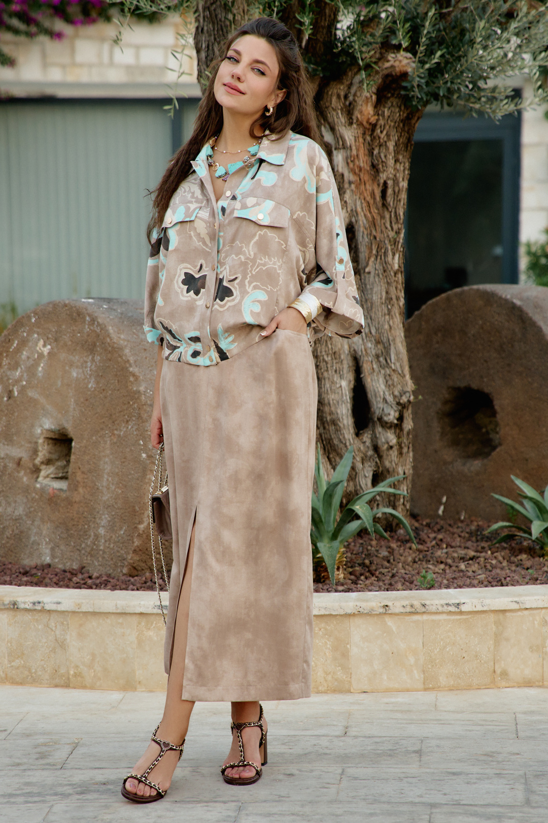 Блузка Vittoria Queen 28113бл какао+принт - фото 3