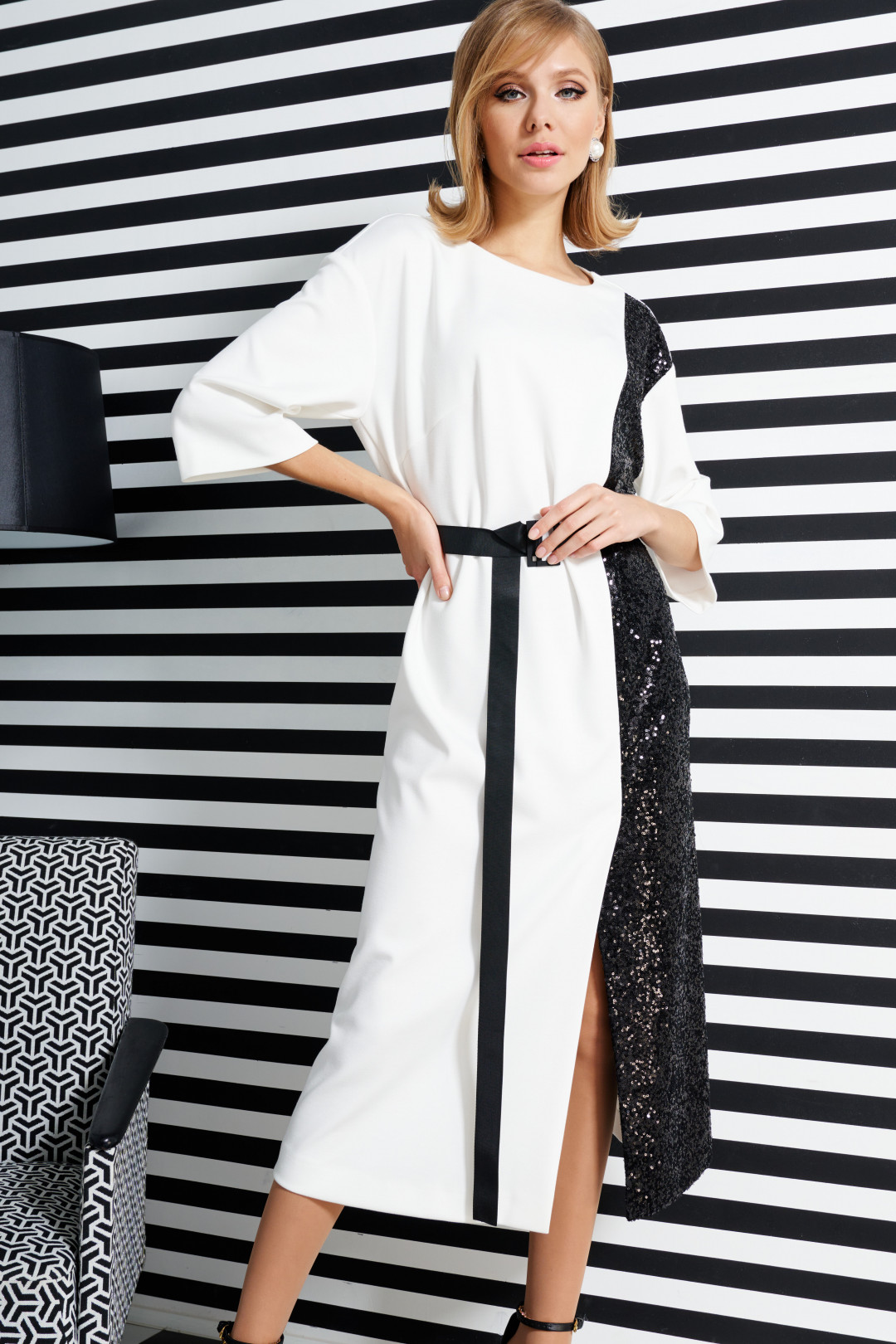 Платье Vizanti 9363 бело-черный