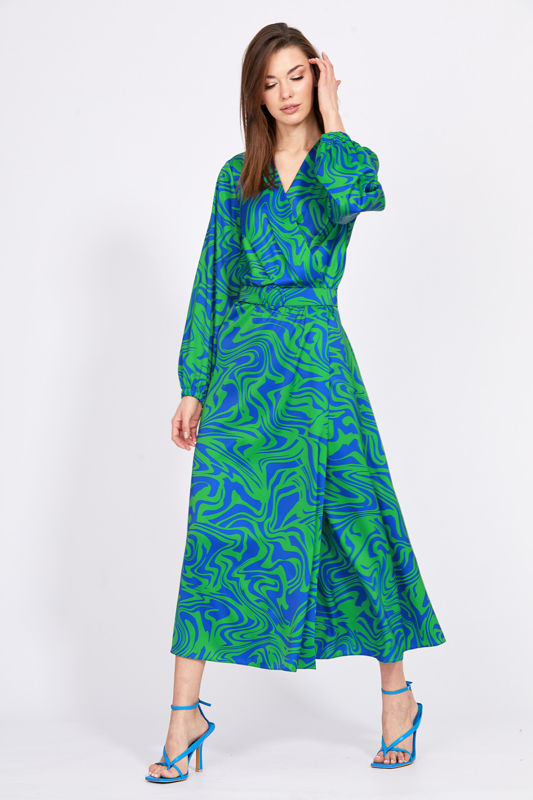 Платье Эола Стиль 2401 зеленый/ василек