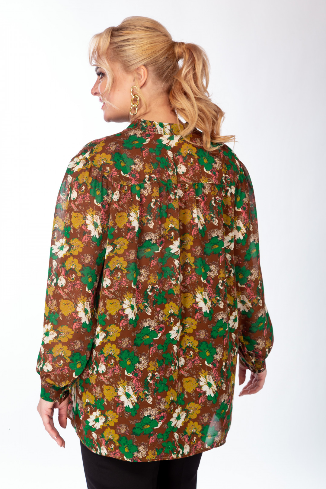 Блузка Мишель Шик 760 зеленый, коричневый, цветы