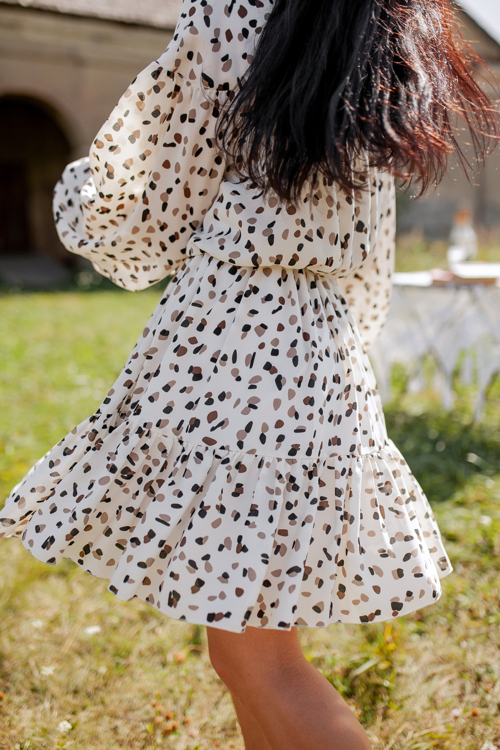 Платье KRASA М240-22 молочный в коричневый принт