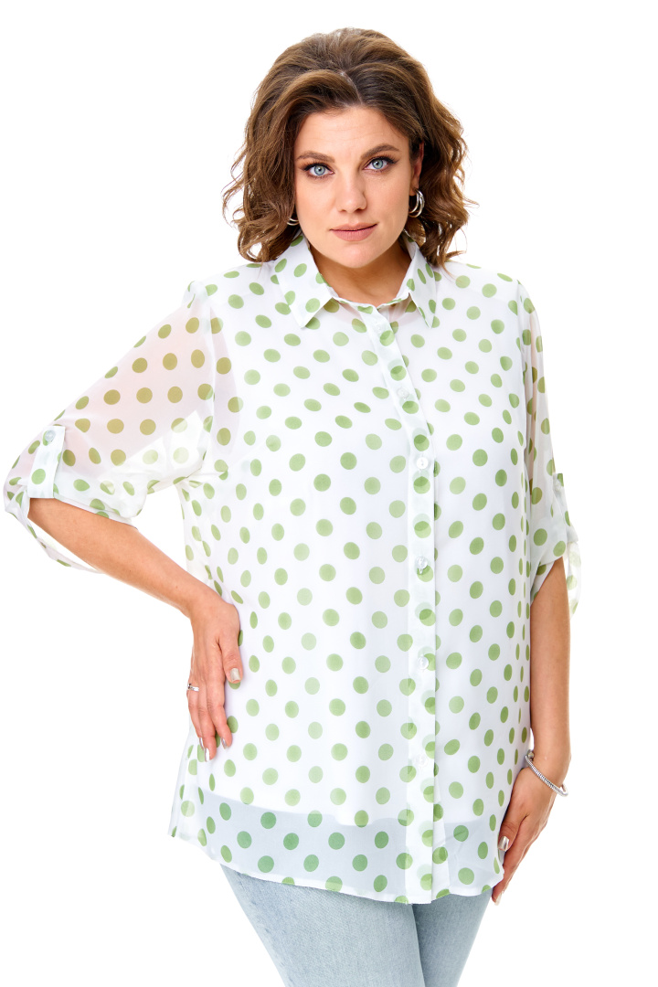 Блузка+майка Abbi style 5030 белый в крупные зеленые горохи