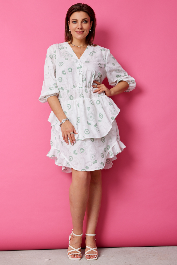 Платье BegiModa 1056 шалфей на белом