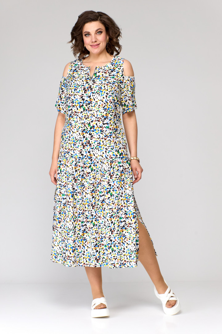 Платье Данаида 2180 белый+цветная мозайка