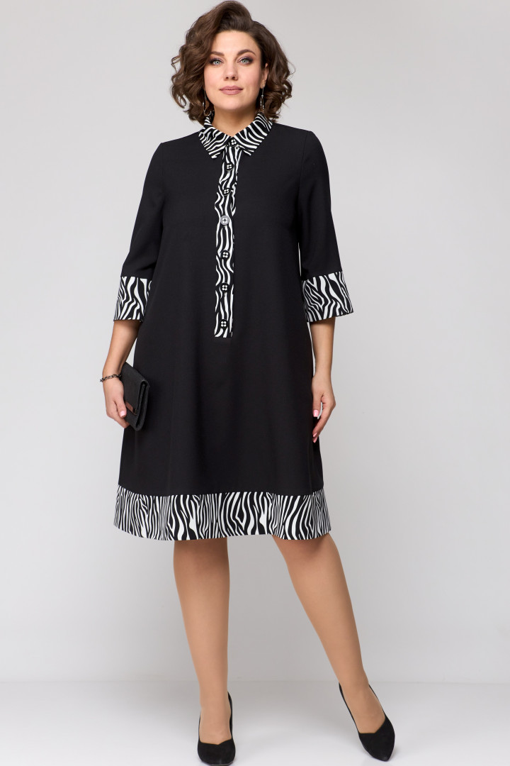 Платье EVA GRANT 7322 черный + принт зебра