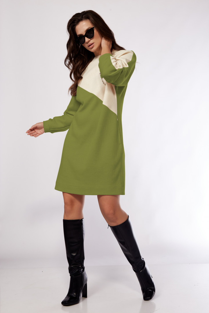 Платье Карина Делюкс М-1161 молочный, зеленый