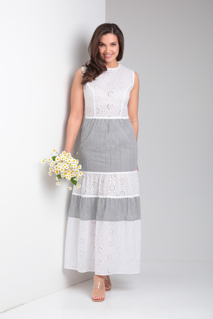 Платье ЛадисЛайн 1509 белый+полоска
