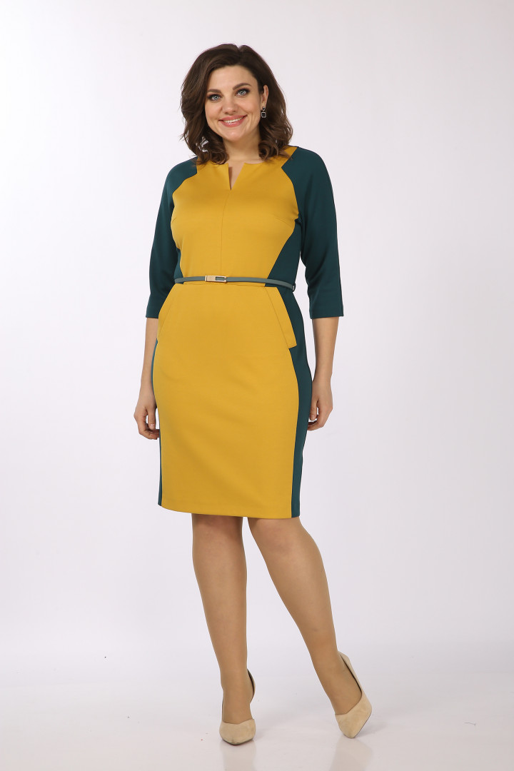 Платье LadyStyleClassic 814 Желтый с зеленым