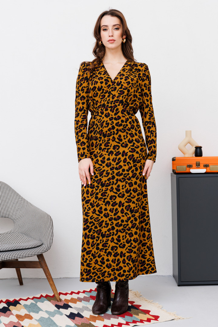 Платье NikVa н448-2 горчичный леопард
