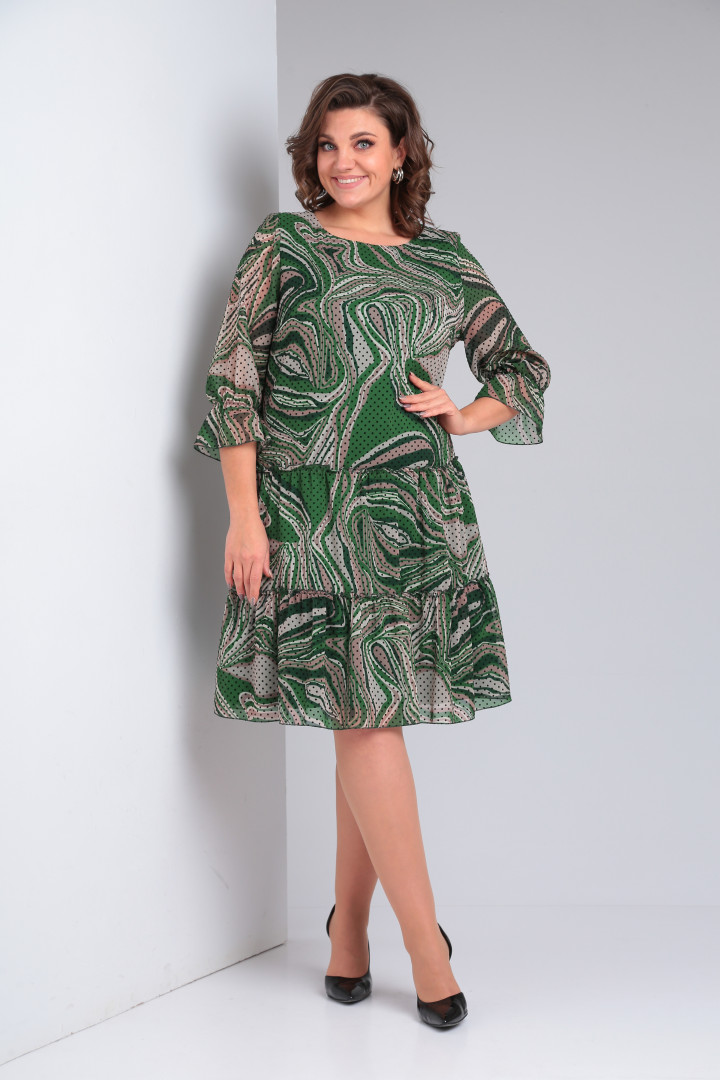 Платье Pocherk 1-013 зелёные разводы