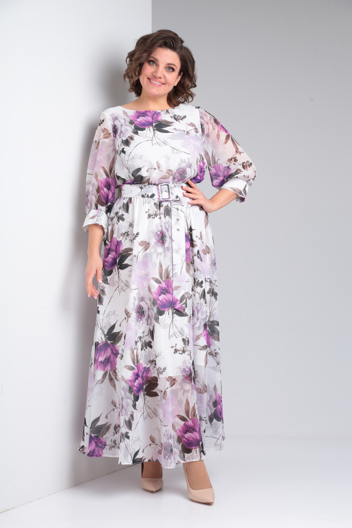 Платье Pocherk 1-026 бело- фиолетовый