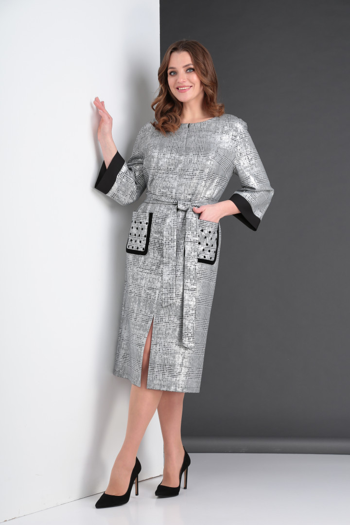 Платье ЗигзагСтиль 424 серый с черной отделкой